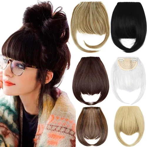 Vista 8 de 2 extensiones de cabello con clip de 8 pulgadas de grosor, extensión de cabello con flecos, con sienes, una pieza de clip en el flequillo frontal