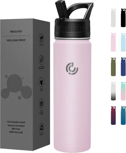 Vista 31 de COKTIK Botella de agua deportiva de 22 onzas, botella de agua de acero inoxidable para aislamiento térmico, botella de viaje reutilizable