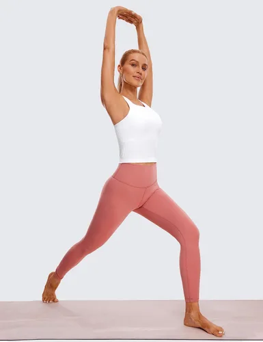 Vista 3 de CRZ YOGA Camiseta corta sin mangas de cuello alto acanalada sin costuras para mujer, sujetadores deportivos acolchados con espalda cruzada larga