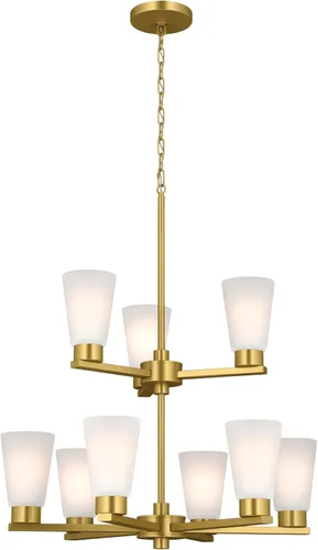 Vista 24 de Kichler Stamos - Lámpara de araña de 24 pulgadas, 9 luces, suave, moderna, de 2 niveles con vidrio transparente en bronce antiguo