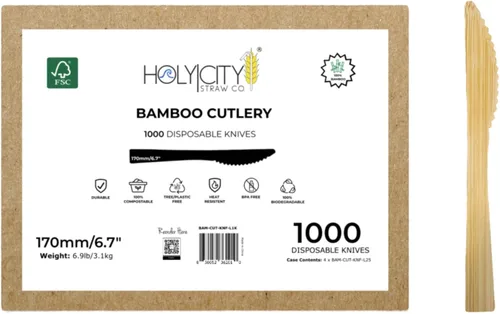 Vista 15 de Juego de cubiertos de bambú surtidos 24 unidades Utensilios compostables de 6.7 pulgadas Vajilla desechable Sin plástico Ideal para uso