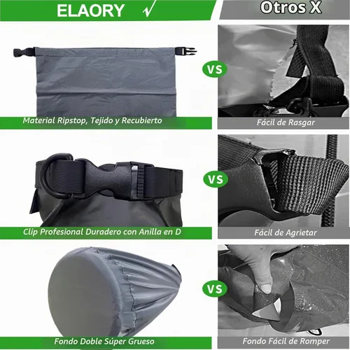 Vista 4 de Bolsas secas impermeables, paquete de 3 (5 L, 10 L, 20 litros), bolsas de almacenamiento ligeras e impermeables para viajes, canotaje, pesca