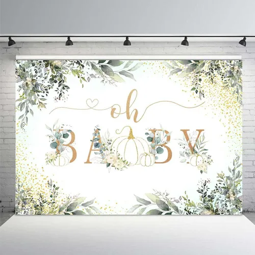 Vista 2 de MEHOFOND Decoraciones de otoño de 7 x 5 pies, decoración de baby shower, fondo de vegetación, hojas de eucalipto, suministros de fiesta de otoño