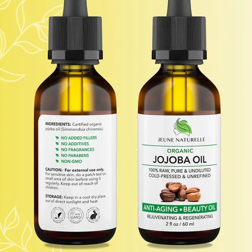 Vista 3 de Jeune Naturelle Aceite de jojoba orgánico prensado en frío – 100% puro, crudo, virgen, sin diluir, sin refinar – Ideal para cabello, para la piel