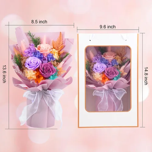 Vista 2 de Flor para siempre, ramo de rosas que dura 3 años, flores de cumpleaños, flores de condolencia, regalos para ella, mamá, abuela, esposa, amigas