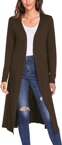 Vista 10 de Bluetime Women Open Front Maxi Cardigan Negro