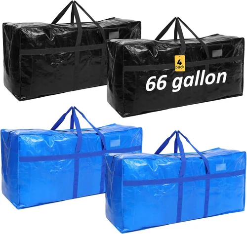 Vista 16 de 4 Piezas Bolsas de Mudanza Grandes con Cremallera y Asas Bolsas de Lona Tipo Duffle Plegables de Almacenamiento Extra Resistentes Extra Grandes