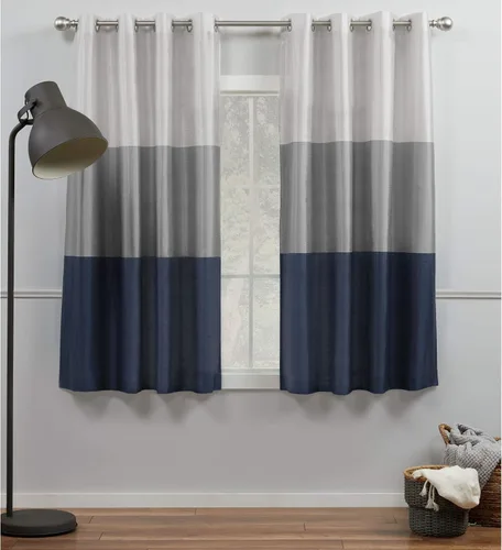 Vista 18 de Exclusive Home Curtains Chateau Rayed Sky Silk Grommet Top Top Curtain Panel Panel, 54x96, Pearl Black, 2 Count Perla negra