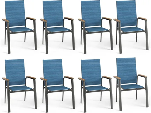 Vista 21 de MFSTUDIO Sillas de comedor para patio al aire libre, 2 sillas de patio con marco de metal con respaldo y reposabrazos, silla de patio resistente