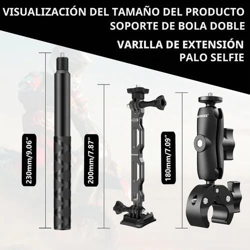 Vista 7 de Kit de montaje en manillar de bicicleta y motocicleta para Insta360, abrazadera de selfie stick para manillar de bicicleta de tercera persona