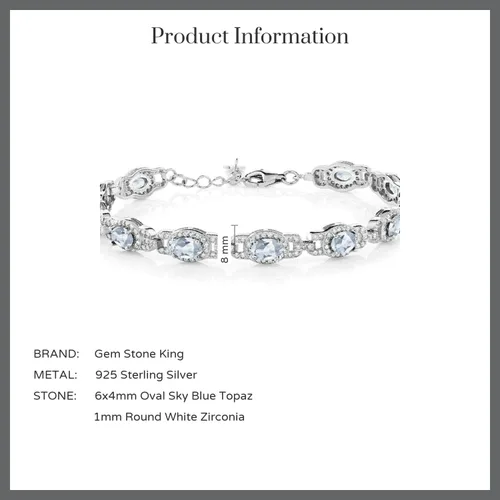 Vista 4 de Gem Stone King 9.65 ct oval topacio azul cielo 925 pulsera de plata esterlina 7 pulgadas para mujer con extensor de 1 pulgada, Metal Gema, Topacio