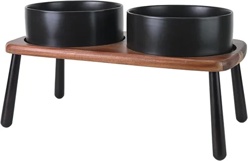 Vista 12 de SPUNKYJUNKY Cuencos elevados de cerámica para perros con soporte de bambú de acacia, juego de cuencos de agua y comida para perros y gatos de 6.1