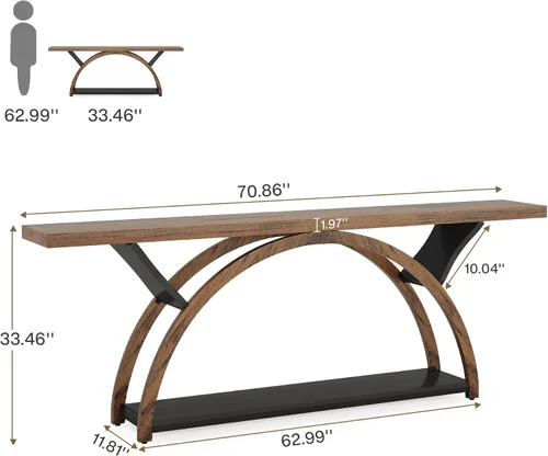 Vista 2 de Tribesigns Mesa consola de 70.87 pulgadas con estante de almacenamiento, mesa de sofá larga estrecha detrás del sofá, mesa de entrada rústica de 2