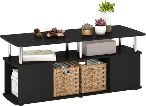 Vista 15 de Furinno Jaya Soporte de TV, centro de entretenimiento de 3 niveles con estante abierto, consola de TV para TV de hasta 50 pulgadas con Roble ámbar