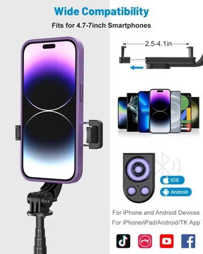 Vista 7 de Yeaki Trípode selfie stick con control remoto inalámbrico desmontable, trípode extensible de 32 pulgadas para iPhone compatible con Android, soporte