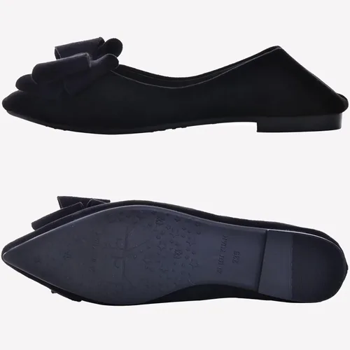 Vista 3 de SAILING LU Zapatos planos de ballet con lazo para mujer, puntera puntiaguda, zapatos planos casuales de gamuza, zapatos de vestir para el trabajo