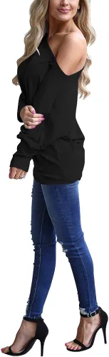 Vista 2 de Lacozy - suéter extra grande con hombro descubierto para mujer enterizo de punto blusas sueltas estilo túnica