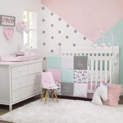 Vista 3 de Unicorn Snuggles Pnk, blanco, lavanda, súper suave, manta de vellón coral con apliques de unicornio