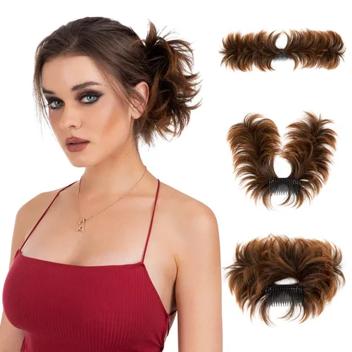 Vista 39 de Peine de moño desordenado con clip lateral para mujer, corto, natural, lacio, versátil, ajustable, fácil de peinar, (rubio ceniza-C)