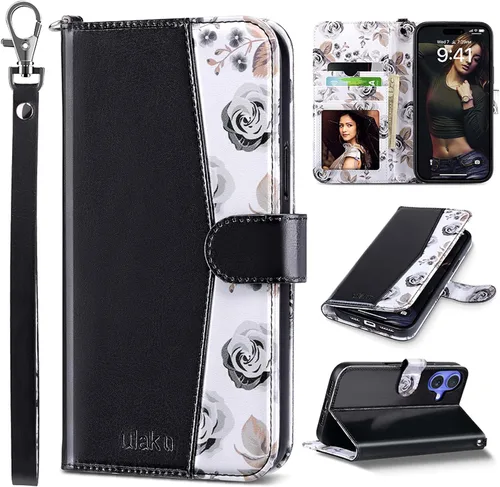 Vista 53 de ULAK Funda tipo billetera compatible con iPhone 15 para mujeres, funda tipo cartera con estampado floral de piel PU premium con porta tarjetas
