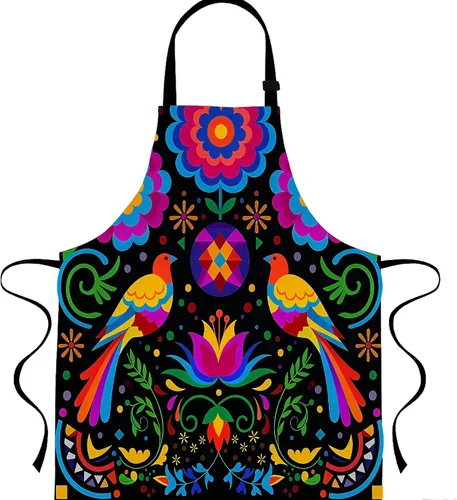 Vista 8 de Delantal floral mexicano con 2 bolsillos, delantal ajustable para cocinar, hornear, barbacoa, pintura, regalos para mujeres y hombres