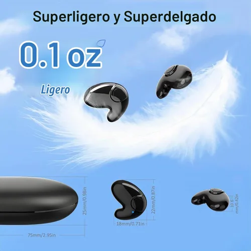 Vista 3 de Audífonos inalámbricos invisibles para dormir, audífonos para dormir de lado, micrófono integrado, auriculares para dormir con estuche de carga Negro