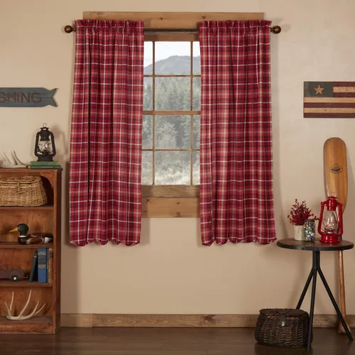 Vista 10 de VHC Brands Cortina festoneada Braxton a cuadros rojos rústicos para sala de estar y dormitorio