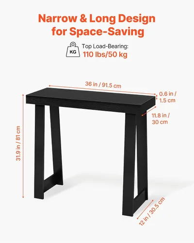 Vista 3 de VEVOR Mesa consola de 36 pulgadas, escritorio moderno detrás del sofá, escritorio de entrada rectangular de madera, soporte estrecho y largo