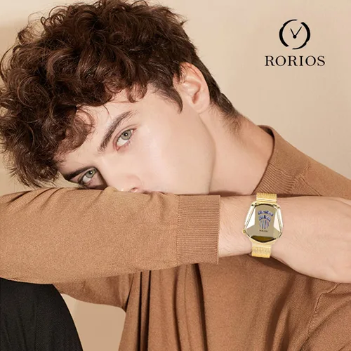 Vista 2 de RORIOS - Relojes de moda para hombres, reloj de cuarzo analógico, reloj de pulsera genial y creativo con correa de malla de acero inoxidable, reloj