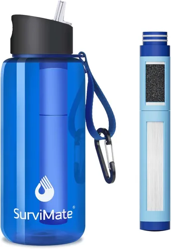 Vista 22 de SurviMate - Botella de agua filtrada con ultrafiltración de 5 etapas de Negro