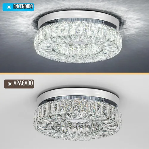 Vista 2 de Lámpara de Araña LED de Cristal de 11.8", Luminaria de Techo de Montaje al Ras, Lámparas de Araña Modernas para Dormitorios, Comedor, Pasillo, 6500K