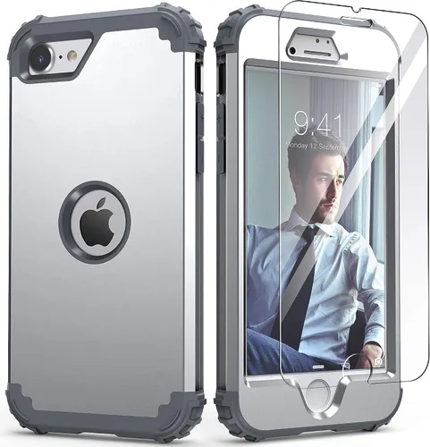 Vista 30 de IDweel Funda para iPhone SE 2020 con protector de pantalla, para iPhone SE 2022, 3 en 1, absorción de golpes, ajuste delgado, cubierta