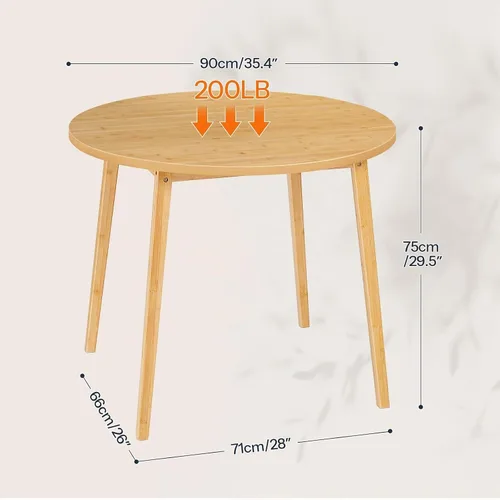 Vista 2 de HOOBRO Mesa de comedor de bambú, mesa de comedor redonda para 4, mesa de cocina de 35.4 pulgadas para espacio pequeño, fácil de montar, ahorro