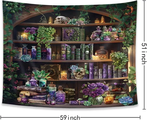 Vista 5 de SVBright Tapiz gótico de calavera de 59 pulgadas de ancho x 51 pulgadas de alto, estilo gótico, vintage, mago, negro, único, misterioso, fresco