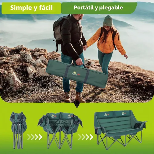Vista 8 de Nice C - Silla de camping doble de gran tamaño con calefacción y batería (verde) Sofá biplaza acolchado de gran tamaño, sofá de camping plegable