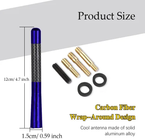 Vista 2 de Antena de fibra de carbono, antena de radio de fibra de carbono corta de 4.7 pulgadas, antena automotriz corta, mini antena de automóvil, reemplazo