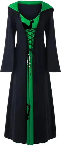 Vista 2 de HRSTUYL Vestidos de bruja para mujer, disfraz renacentista 2022, disfraz de bruja con capa verde para mujer, bata de mago de Halloween
