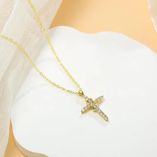 Vista 7 de IEFWELL Cross Necklace for Women Girls - Dainty Gold Silver Cross Necklace Gold Necklace for Women Trendy Simple Sideways Layered CZ Cross Necklaces
