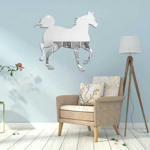 Vista 3 de FOMIYES Decoración para el hogar, espejo acrílico 3D, decoración en forma de caballo, calcomanías de arte de pared autoadhesivas para el hogar, sala