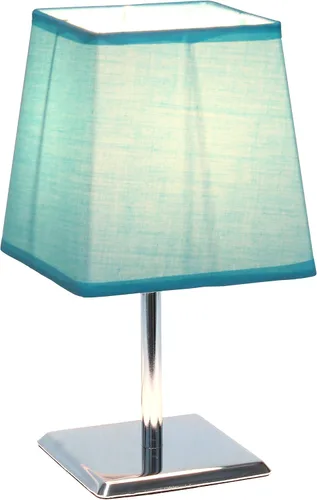 Vista 2 de Simple Designs LT2062-BLU - Mini lámpara de mesa cuadrada cromada Empire con pantalla de tela, azul
