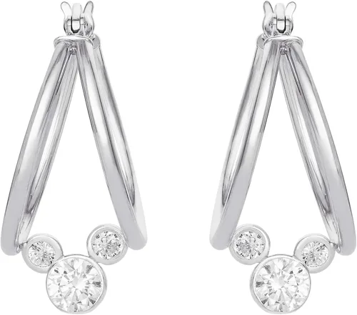 Vista 4 de Disney Pendientes de aro con diseño de Mickey Mouse de plata de ley con circonita cúbica para mujer Sterling 925 circonita