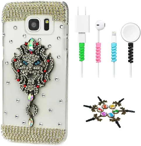 Vista 10 de Sparkle Funda compatible con Samsung Galaxy J2 Prime – Elegante funda con diseño de lazo 3D hecha a mano con protector de cable [4 unidades] – Rosa