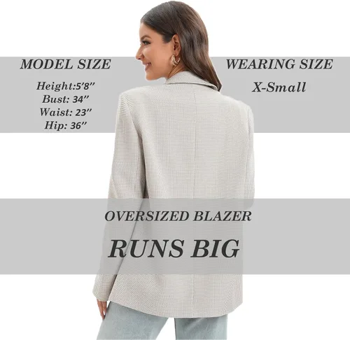 Vista 2 de TRNY Blazer de gran tamaño con doble botonadura para mujer, chaqueta de manga larga, casual, estilo novio, para trabajo, oficina, con bolsillos