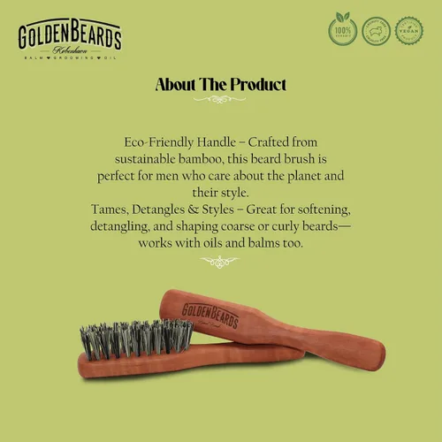 Vista 2 de Golden Beards - Cepillo vegano para barba – Mango de bambú y cerdas a base de plantas – Cepillo ecológico para el cuidado de la barba para hombres
