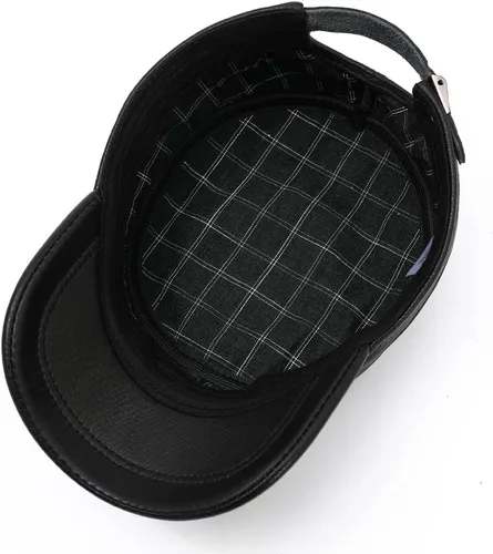 Vista 5 de Hombres Lambskin Leather Cadet Army Caps Military Caps Flat Top Cap