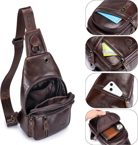 Vista 206 de LUKZIJAES Bolso bandolera de cuero genuino para hombre