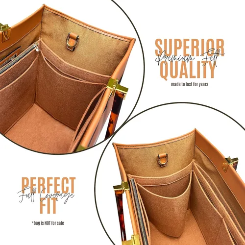 Vista 7 de Sunshine Tote Organizer Insert, Sunshine Shopper Medium Insert, Mini Sunshine Large Organizer, Handmade 3mm Premium Felt Snug Sturdy Gold Zipper