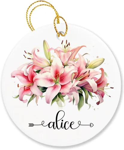 Vista 20 de Adorno personalizado de flor de azalea para la primera Navidad, adorno personalizado de Azalea 1ª Navidad, recuerdo de flores para amigos, regalo