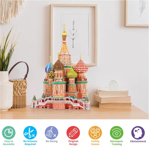 Vista 7 de Rompecabezas 3D para adultos y niños, set de construcción de la Catedral de San Basilio, kits de modelos de manualidades de arquitectura de catedral