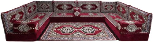 Vista 63 de arabicsofa Sofá en forma de U de estilo árabe para el suelo – Juego de Majlis hecho a mano – Sofá de estilo bohemio